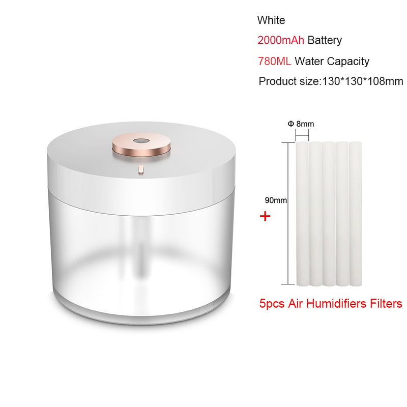 Portable Air Humidifier Wireless 2000mAh Usb Rechargeable Electric Humidifiers Diffuser Cool Mist Maker Night Lamp For Home