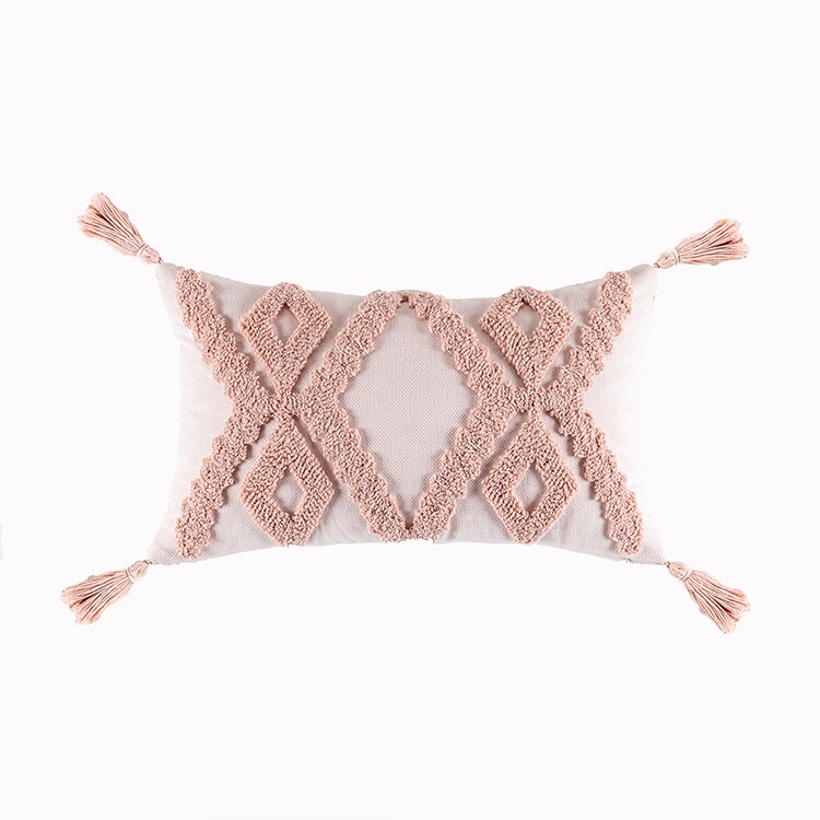 Kissenbezug im Boho-Stil, rosa, gelb, blau, beige, Quasten, handgefertigt, für Heimdekoration, Schlafsofa, 45 x 45 cm/30 x 50 cm