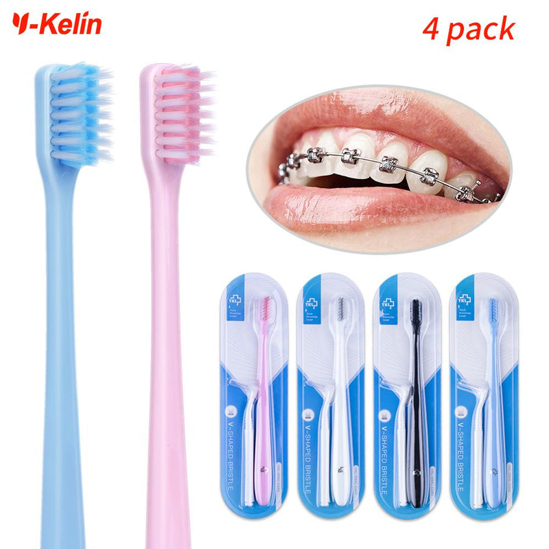 Y-kelin Oral Hygiene Care Kieferorthopädische Zahnbürsten V-förmige Zahnbürste Weiche Borsten mit einer Interdentalbürste