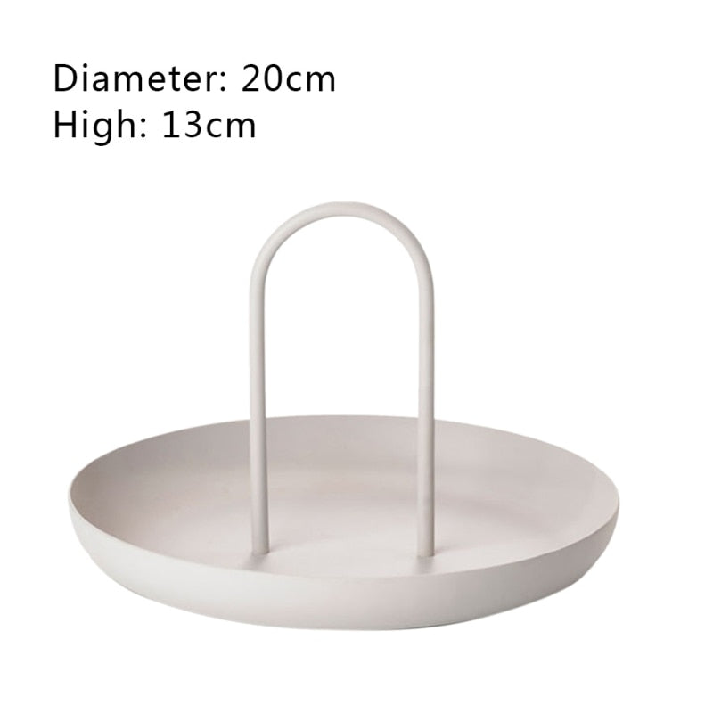 Bandeja de almacenamiento de escritorio, bandejas redondas de plástico nórdico para joyería, mesa de cocina para sala de estar, bandeja para aperitivos, plato con asa, decoración del hogar