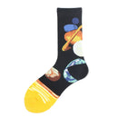 Happy Funny Unisex Painting UFO Astronaut Outer Space Rocket Star War Men Crew Socks Streetwear Cotton Male Skateboard Dress