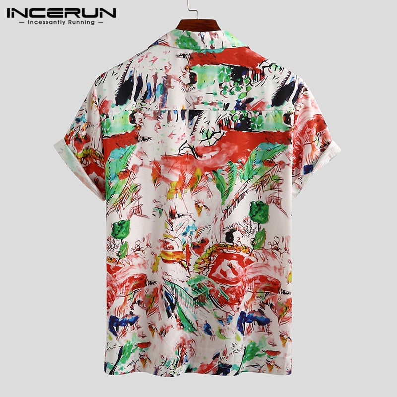 Camisa estampada de verano para hombre, ropa de calle de manga corta con cuello vuelto, camisas hawaianas holgadas elegantes para hombre, Camisa de vacaciones INCERUN 2022