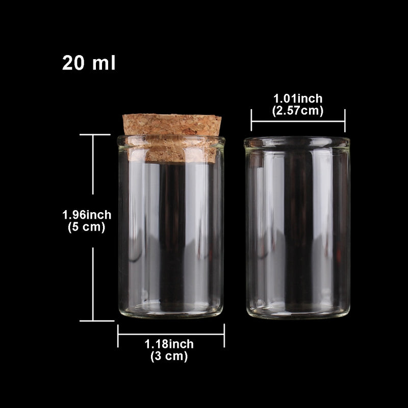 15ml/25ml/30ml/35ml/40ml/45ml/50ml/55ml/60ml/80ml/100ml Small Glass Test Tube with Cork Stopper Bottles Jars Vials 24 pieces