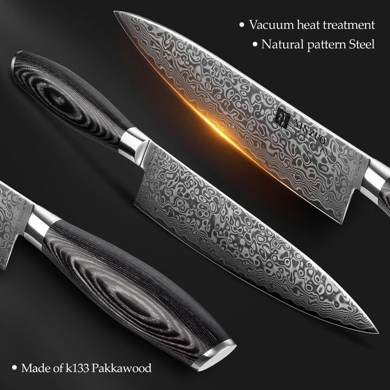 XINZUO 2PCS Kitchen Knives Set 67 Layers Damascus High Carbon 8'' Chef &5'' Utility Knife Stainless Steel with Pakkawood Handle