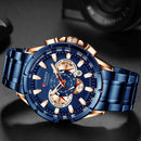 Reloj Curren para hombre, marca de lujo, esfera grande, relojes de cuarzo azul para hombre, cronógrafo, reloj de pulsera deportivo para hombre, reloj de fecha de acero inoxidable