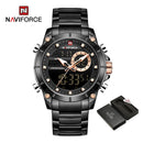 NAVIFORCE Luxury Original Men Sports Wrist Watch Gold Quartz Steel Waterproof Dual Display Clock Watches Relogio Masculino 9163