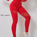 Conjuntos de Yoga, ropa de gimnasio para mujer, Tops cortos de manga larga sin costuras, mallas deportivas de malla, pantalones de entrenamiento para correr, pantalones de cintura alta, ropa de Fitness