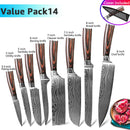 Kitchen Knife 1-9pcs Chef Knives 7CR17 440C High Carbon Stainless Steel Damascus Drawing Gyuto Cleaver Set Slicer Santoku Knife