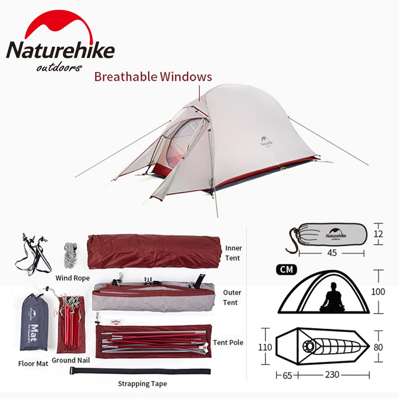 Naturehike Cloud Up Upgrade Campingzelt Outdoor Einzelperson 20D Silikon 1,2 kg Ultraleichtes Zelt Tragbares Camping Wandern Strand