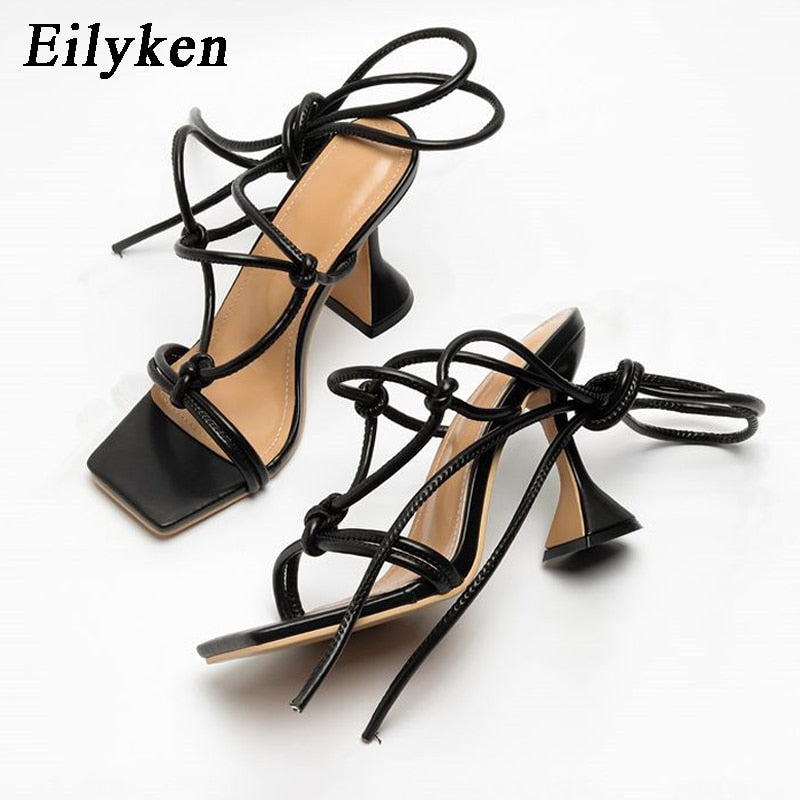 Eilyken 2022 Summer Narrow Band Ankle Strap Women's High Heels Strappy Sandals Square Head Female Strange Style Women Shoes