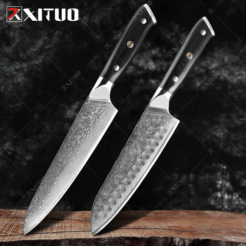 XITUO Damascus Chef Knife 1-8PCS Professional Japan Sankotu Cleaver Bone Knives Utility Kiritsuke Paring Kitchen Knife Cooking