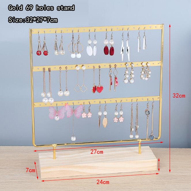 Nice Steel Earrings Storage Holder Jewelry Display Stand for Earrings Necklaces Bracelets Pendants Wooden Base Jewellery Rack