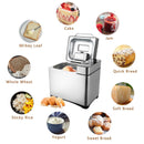 710W Multi-functional Automatic Stainless Steel Bread Maker 19 Programs Wheat Bread Maker with 3 Loaf Sizes Fruit Nut Dispenser