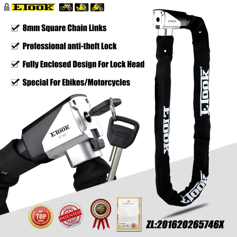 ETOOK Bike Chain Lock Heavy Duty Security Anti-theft Bicycle Lengthen Chain with Keys Outdoor Cycling for Motorcycle Scooter MTB