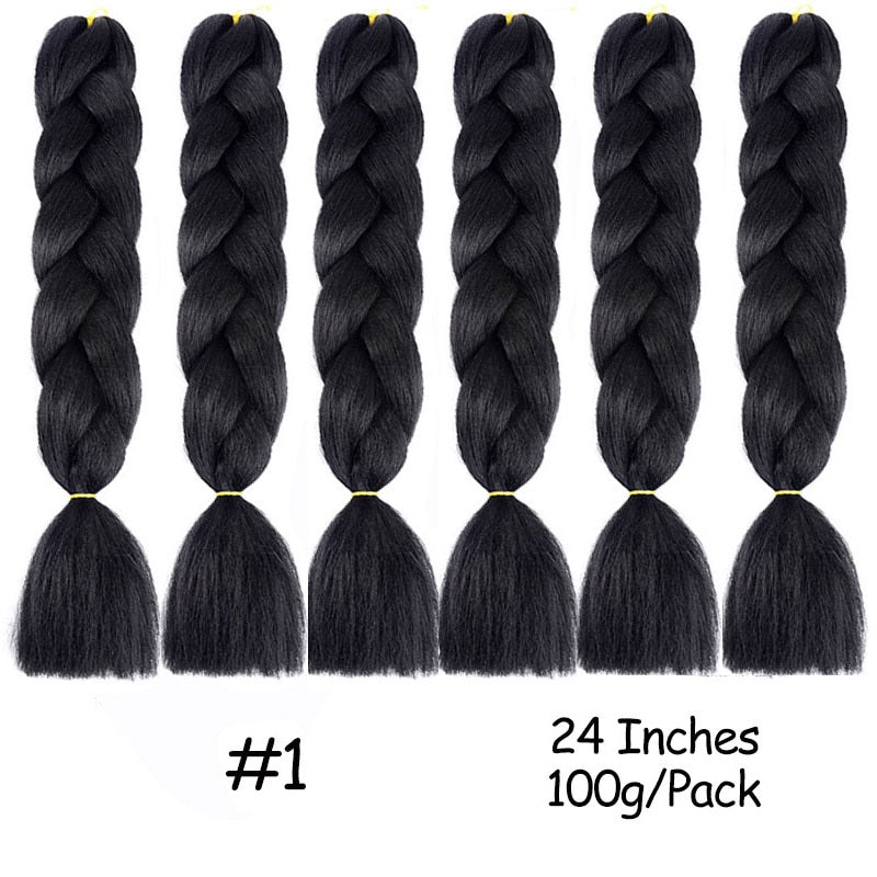 Trenzas Jumbo de 24 pulgadas, cabello sintético para caja trenzada, extensiones de cabello trenzado Ombre, tres tonos, negro, marrón, azul, rosa, espejo de Mirra