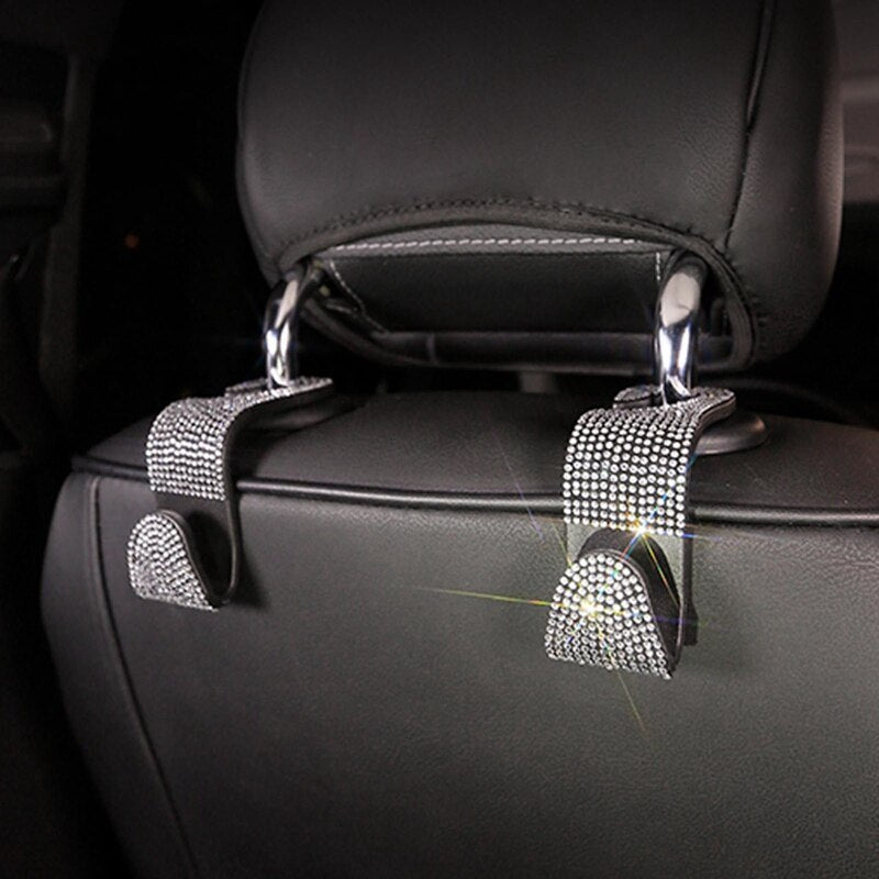 Car Seat Back Hook Diamond Bling Rhinestones Hanger Auto Back Universal Headrest Mount Storage Holder Car Interior Accessories