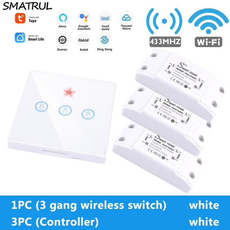 SMATRUL Tuya Smart Home APP WiFi Touch Switch Light RF 433Mhz Wall Panel DIY Relay Module Timer Alexa Socket Lamp 110-220V