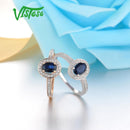 VISTOSO 14K White Gold Rings For Women Genuine Sparkling Diamond Fancy Blue Sapphire Engagement Anniversary Unique Fine Jewelry
