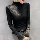 New 2022 Spring Autumn Long Sleeve T-Shirt Fashion Casual Turtleneck Diamond Woman Tshirts Elegant Slim Women's Tops Blusas