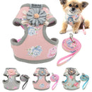 Hundegeschirr Leine Set Modisch Süß Floral Atmungsaktiv Verstellbares Katzengeschirr Weste für kleine mittlere Hunde Katzen Leinen Outdoor