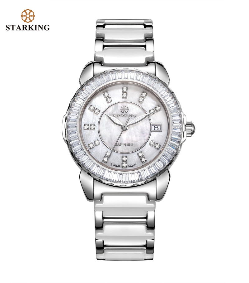 STARKING Marke Keramikuhren Neue Ankunft Quarz Frauen Luxusuhr Weibliche Uhr Weiß Voll Kristall Mode Casual Armbanduhren