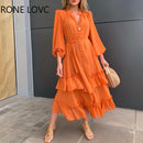 Vestido informal de verano con volantes y dobladillo con mangas acampanadas y botones en la parte delantera para mujer