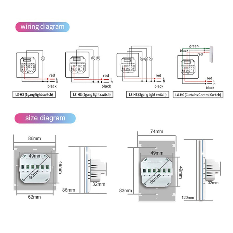 Smart Switch Homekit Wifi Light Switch Curtain Switch, LCD Screen Touch Panel, with RGB LED Ambient Light, for Alexa Google Home