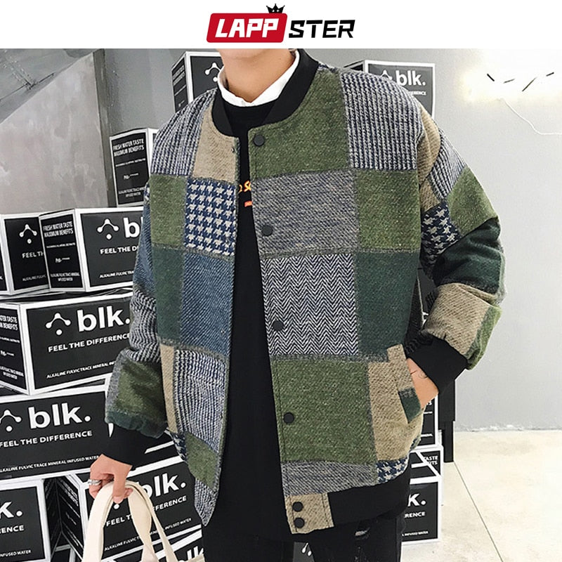 LAPPSTER otoño hombres Harajuku Plaid Bomber chaquetas 2022 hombres ropa informal japonesa rompevientos moda coreana chaquetas de béisbol