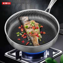 AIWILL Kitchen Quality 316 /304 Stainless Steel Frying Pan Nonstick Pan Cooking Fried Steak Pot Electromagnetic Furnace General
