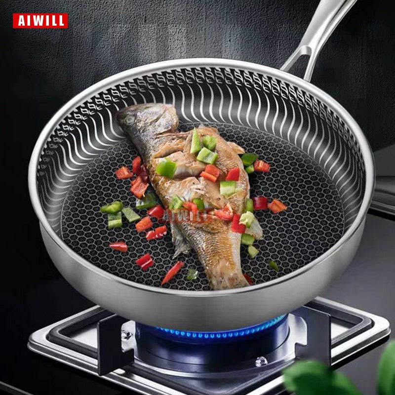 AIWILL Küche Qualität 316/304 Edelstahl Bratpfanne Antihaftpfanne Braten Steak Topf Elektromagnetischer Ofen Allgemein