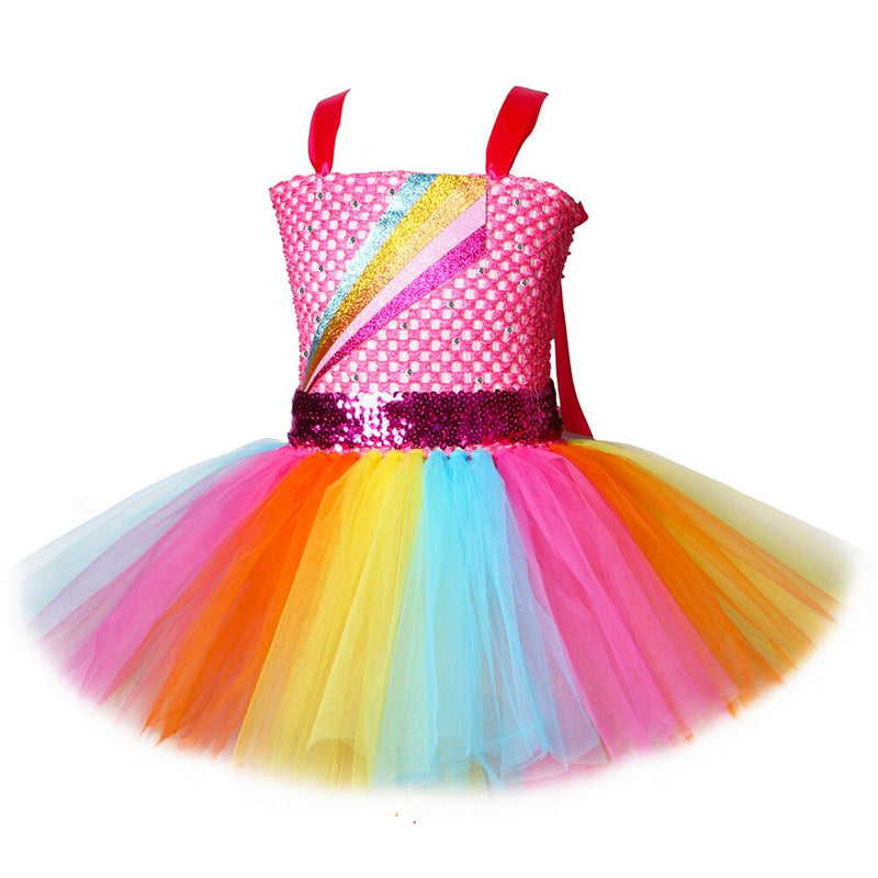 Jojo Siwa Tutu Dress with Hair Bow Rainbow Girls Princess Dress Tulle Kids Tutu Dresses for Girls Holiday Birthday Party Costume