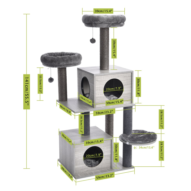 Torre de actividades para gatos moderna con árbol para gatos de varios niveles de pulgadas con postes para rascar sisal hamaca y juguete para gatos con percha superior extragrande