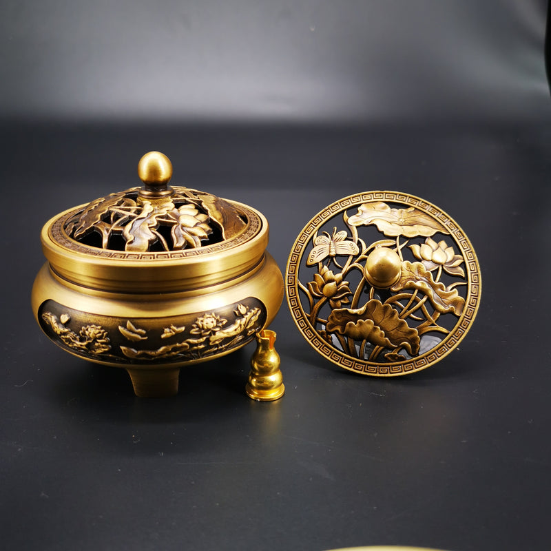 Quemador de incienso de tres patas de artesano de cobre, placa de estufa Zen Xuande, quemador de sándalo, quemador de incienso puro