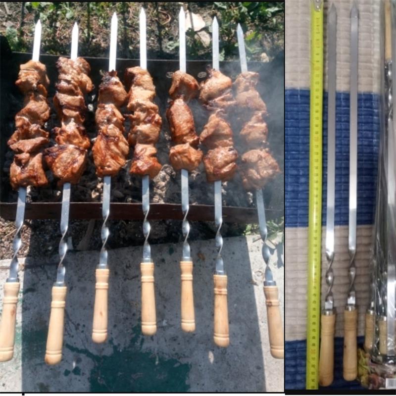 Pinchos para barbacoa de 55cm y 21,5 ", mango largo, shish kebab, parrilla para barbacoa, tenedor de madera para barbacoa, acero inoxidable, aguja para parrilla al aire libre, 6-12 uds.