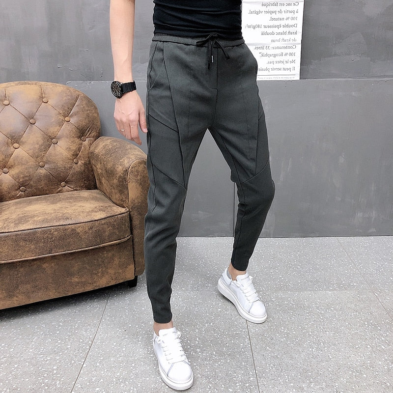 Moda coreana sólida Joggers hombres alta calidad primavera otoño pantalones hombres Slim Fit cordón hombres pantalones casuales negro/gris 36-28 caliente