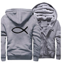 2022 Winter Mens Thick Sweatshirt Christian JESUS fish Hoodies  Brand Zipper Jacket Warm Fleece Thicken Coat Casual Streetwear