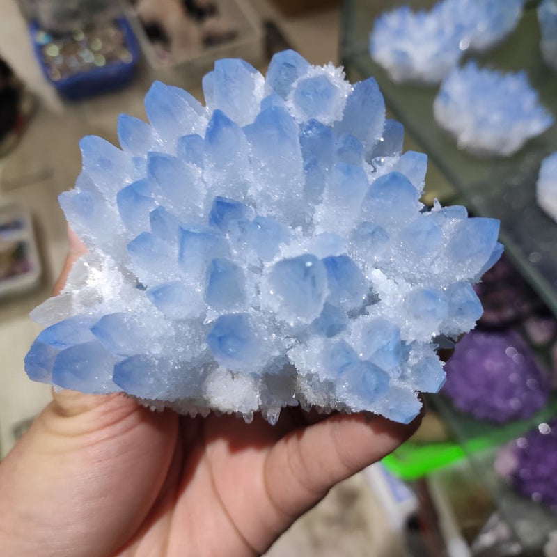 300–700 g, seltenes, wunderschönes, blaues Ghost-Phantom-Quarzkristall-Cluster-Exemplar