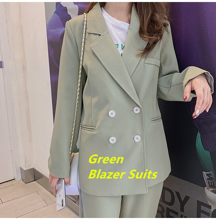 REALEFT 2021 New Autumn Winter Women's Pant Suit Double Breasted Notched Blazer Jacket & Pant Office Wear Women Suit Female Sets