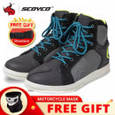 SCOYCO Motorcycle Boots Men Casual Shoes Microfiber Leather Moto Motocross Riding Boots 4 Seasons Motorbike Shoes Riding Shoes
