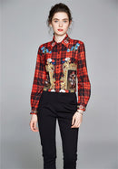 Summer Women Slim Blouses Tops Baroque Print Runway Long Sleeve Shirt Ladies Collar Elegant Vintage Office Shirts Work Wear