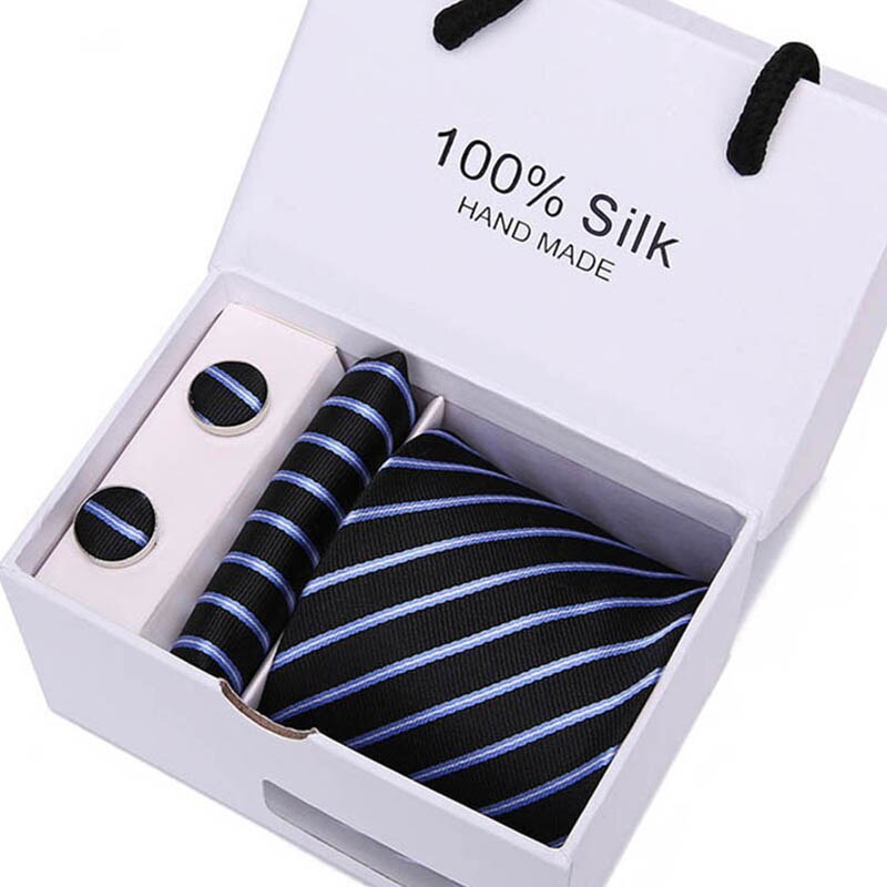 Joy Alice Wedding men neck ties gift box packing men brand luxury necktie pocket square silk tie set cufflinks handkerchief