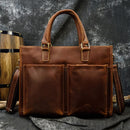 Vintage Men's Crazy Horse Genuine Leather Briefcase Cowhide Business Handbag Cow Leather Laptop Portfolio Shoulder Messenger Bag