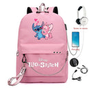 Disney Kawaii Stitch Bag Zipper USB Charging Mochila Capacity Backpack Women Kpop School Bags for Teenage Girls Students