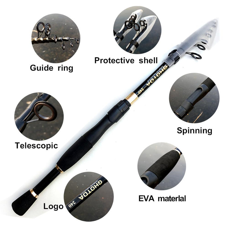 GHOTDA Telescopic Fishing Rod Ultralight Weight Spinning Fishing Rod Carbon Fiber Material 2.4-1.6m Fishing Rod Tackle