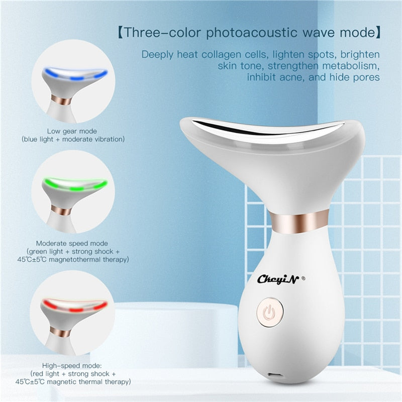 CkeyiN Face Massager LED Photon Therapy Heat Vibration Anti Wrinkles Facial Neck Lifting Skin Tightening Reduce Double Chin 48