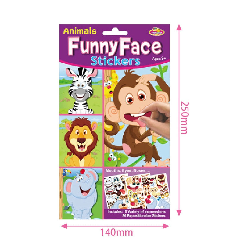 9pcs/set Stickers DIY Cute Stickers Children Puzzle Games Make-a-Face Princess Animal Dinosaur Assemble Toys for Girls Training