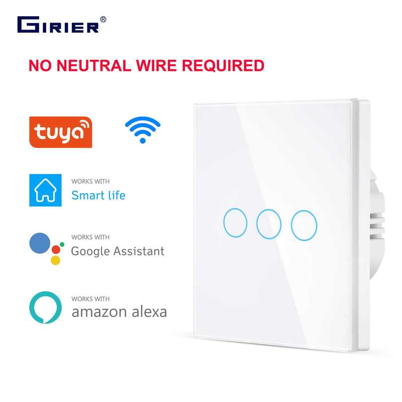 Interruptor táctil de pared Wifi UE No requiere cable neutro interruptor de luz inteligente 1 2 3 Gang 220V Tuya Smart Home compatible con Alexa Google Home