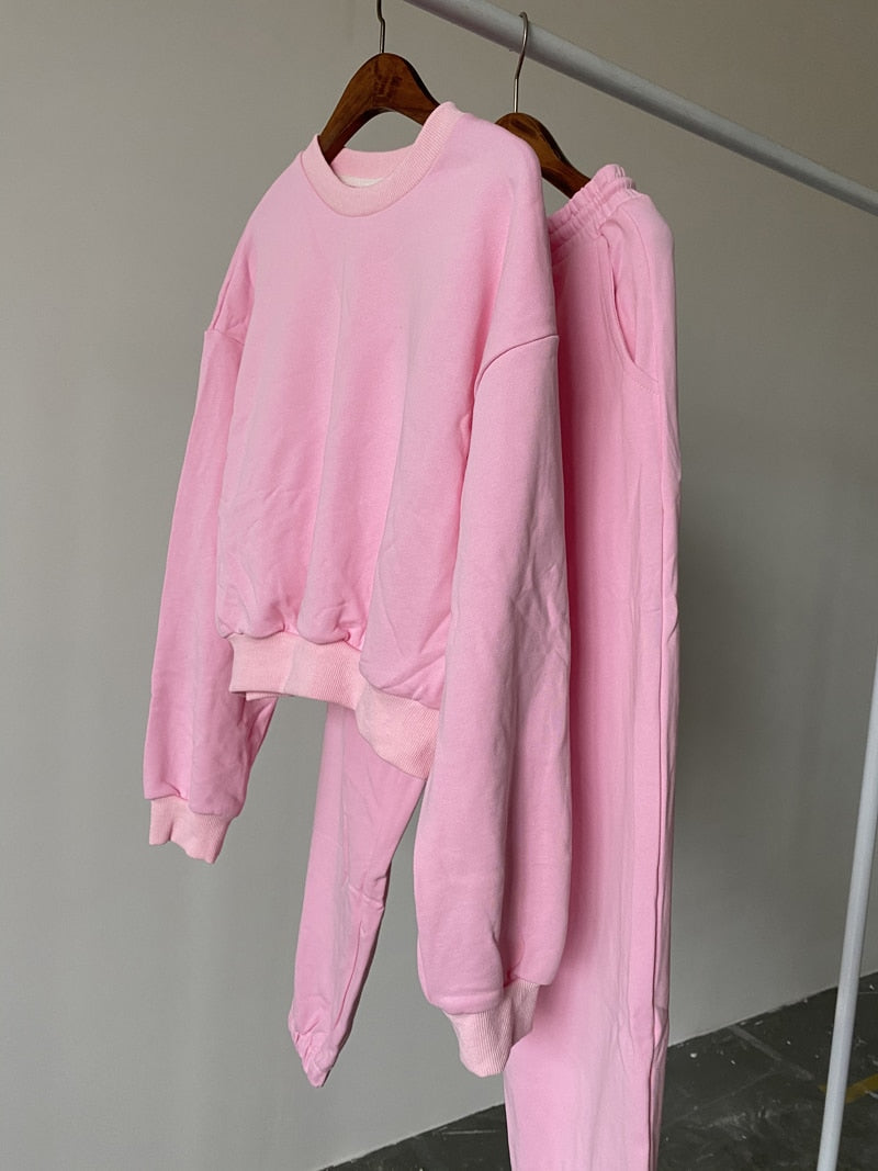 Neues Design 2022 Damenmode Sweatshirt Sets Casual Frühling Sommer Crop Top Hosenanzug Baumwolle
