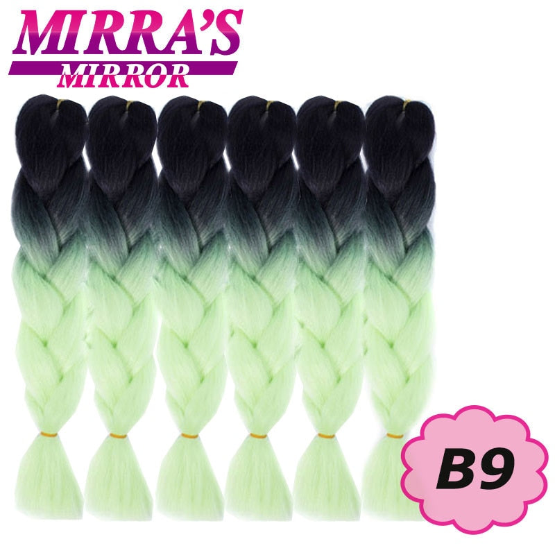 Trenzas Jumbo de 24 pulgadas, cabello sintético para caja trenzada, extensiones de cabello trenzado Ombre, tres tonos, negro, marrón, azul, rosa, espejo de Mirra