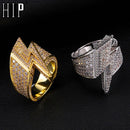Hip Hop CZ Stones Bling Lightning Rings Tready Cubic Zircon Iced Out Copper Zircon Anillo de personalidad para hombres Joyería